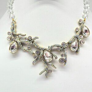 Heidi Daus Budding Branch Aurora Borealis Swarovski Crystal Coral Necklace NIB